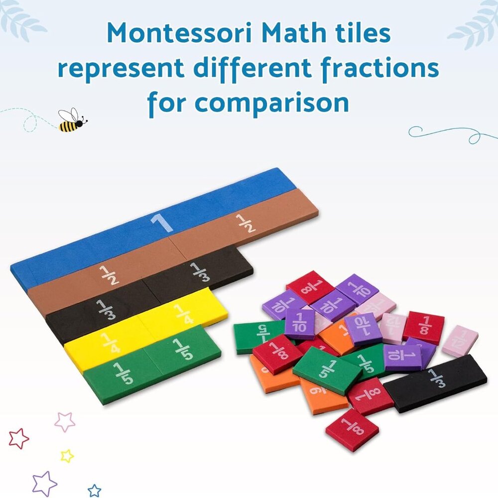 Lot of 4 Montessori MATH FRACTION TILES & Tray Fun Teaching/Learning Experiences